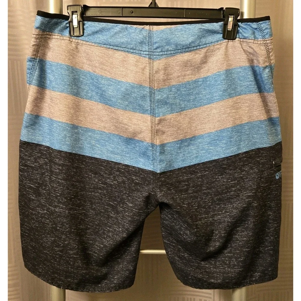 Rip Curl Mens Size 36 (XL) Gray Blue & Navy Striped Mirage Board Short Swim Surf
